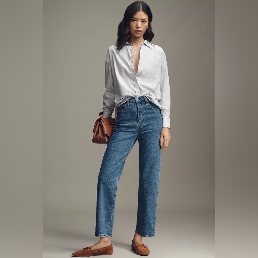 Levi's Women's Ribcage High-Rise Straight-Leg Ankle Jeans size 25 x 27 blue